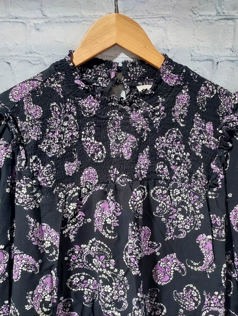 Loft Medium Peasant Top Prairie Blouse Mock Neck Paisley Long Sleeve Office - Picture 2 of 12